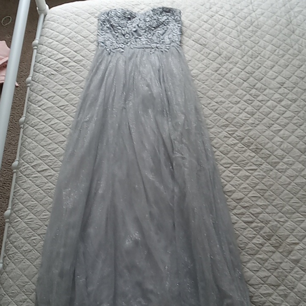Long, Silver, Strapless Dress